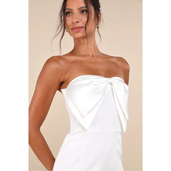 Lulus “Adorable Sultriness” White Strapless Bow Bodycon Midi Dress – Medium - Picture 4 of 11